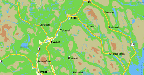 Strekningen mellom Alvdal og Os i Glomma er grundig undersøkt av NINA, på oppdrag for Opplandskraft. Ill: Gule sider kart